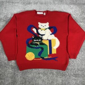 Vintage Karen Scott Sweater Women's Large Wool Blend Cat Christmas Presents